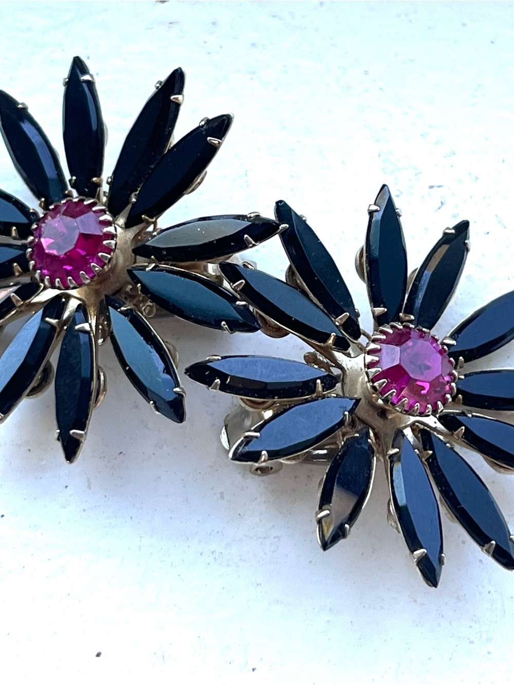 Judy Lee Purple Rhinestone Flower Earrings, Vintage 60’s